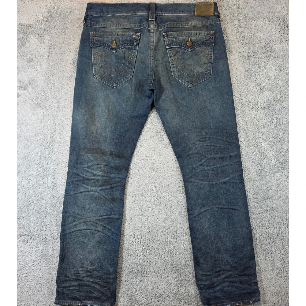 Vtg True Religion Ricky Jeans Mens 38 (Fits 40) Blue Relaxed Y2K Distressed USA